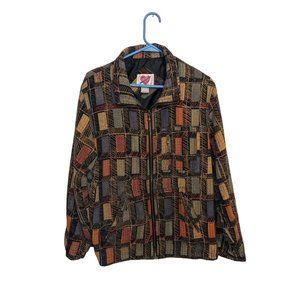 Women's L Keren Hart Tapestry Zippered Silk Jacket Colorful Rectangle Art